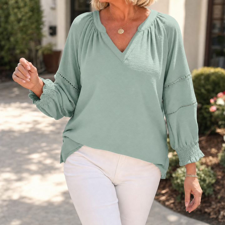 Belvora – Blus z Lantern Sleeve i urringning w v-ringning