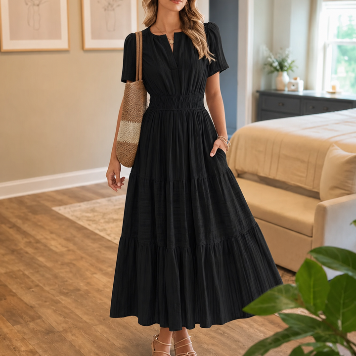 Florelle – Klänning Boho Maxi z Marszczonym Band i Bufiastymi RęKaffemi