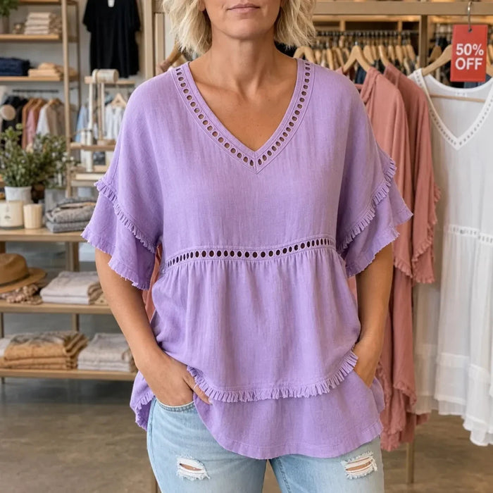 Solavie – Boho Tunika z Urringning w V-ringning i Frędzlami för kvinnor