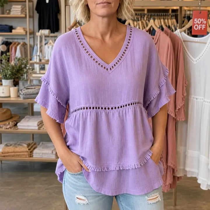 Solavie – Boho Tunika z Urringning w V-ringning i Frędzlami för kvinnor