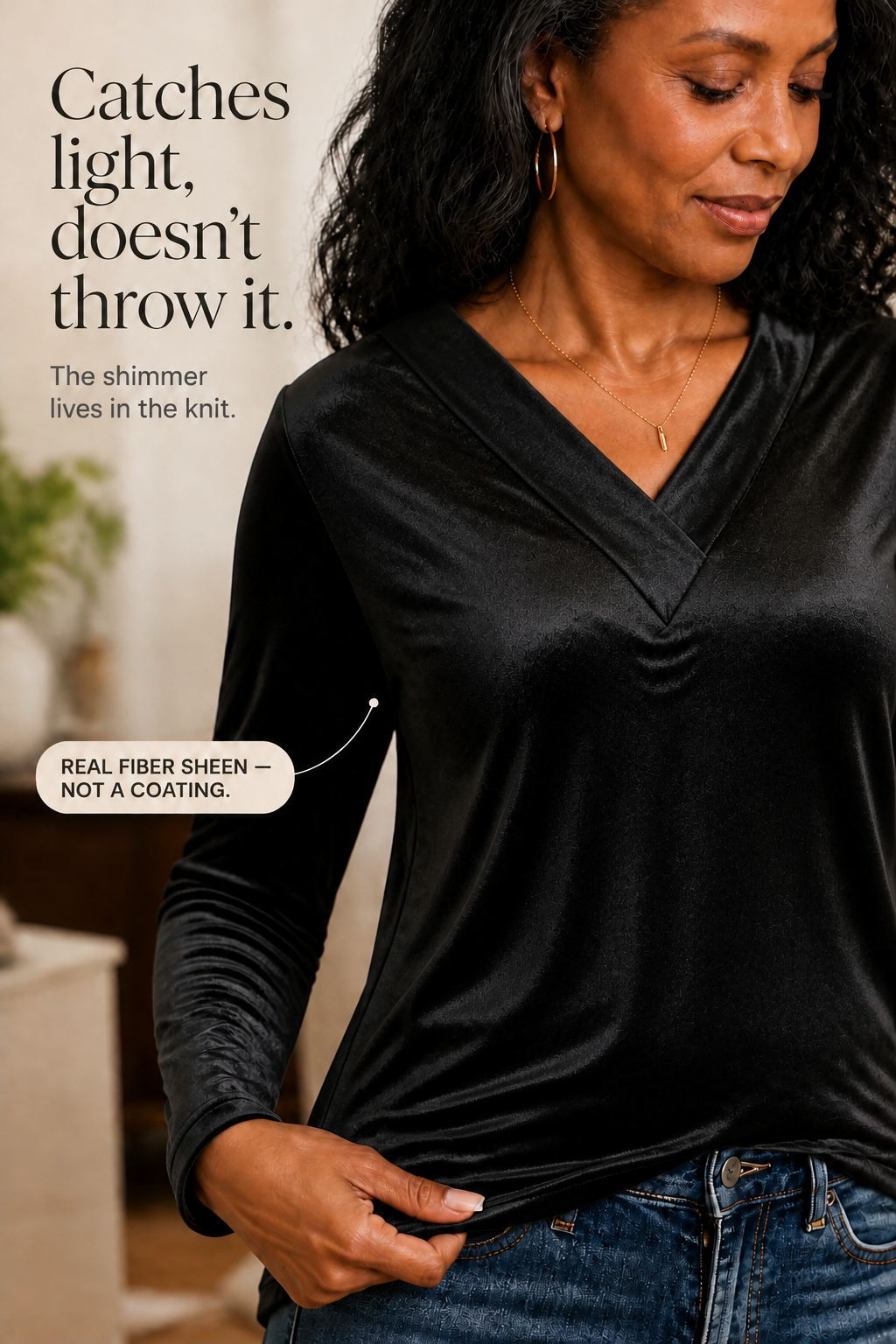 Shimmervelle – Top z dzianiny V-neck Shimmer