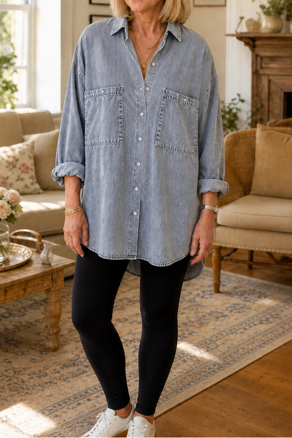 Wearbella – Przesadnie Stor, Mjuk Skjorta z Dżinsu Chambray