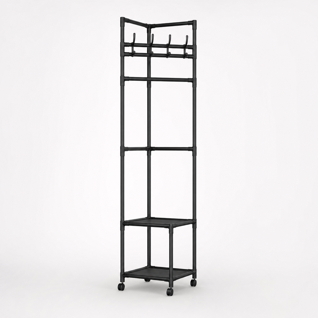 Nookstand – Ställ på ubrania oszczędzający plats z półką i hakami