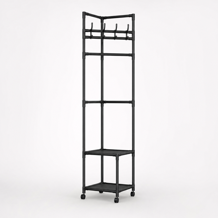 Nookstand – Ställ på ubrania oszczędzający plats z półką i hakami