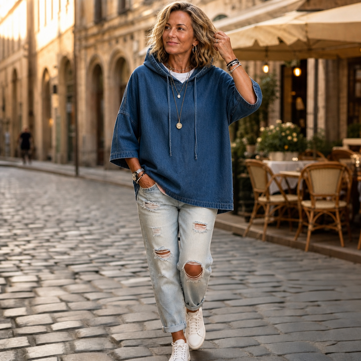 Wearlow – OverStorlekd Ponczo z Prania w Stilu Dżinsowym