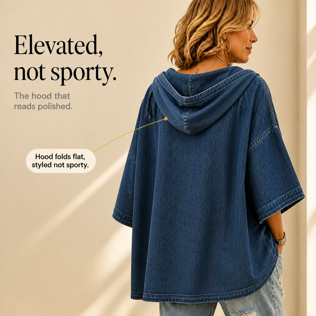 Wearlow – OverStorlekd Ponczo z Prania w Stilu Dżinsowym