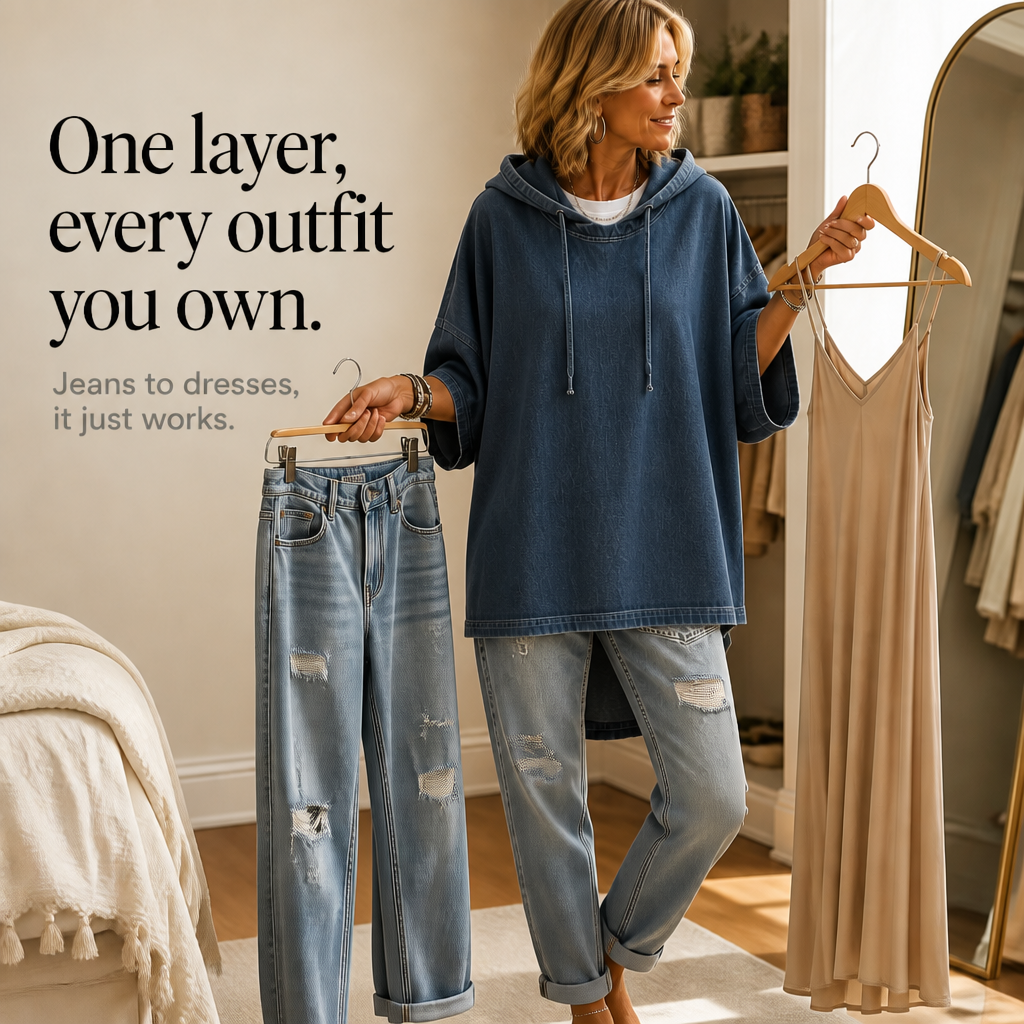 Wearlow – OverStorlekd Ponczo z Prania w Stilu Dżinsowym