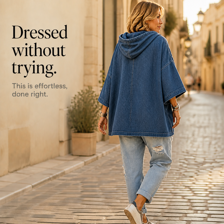 Wearlow – OverStorlekd Ponczo z Prania w Stilu Dżinsowym