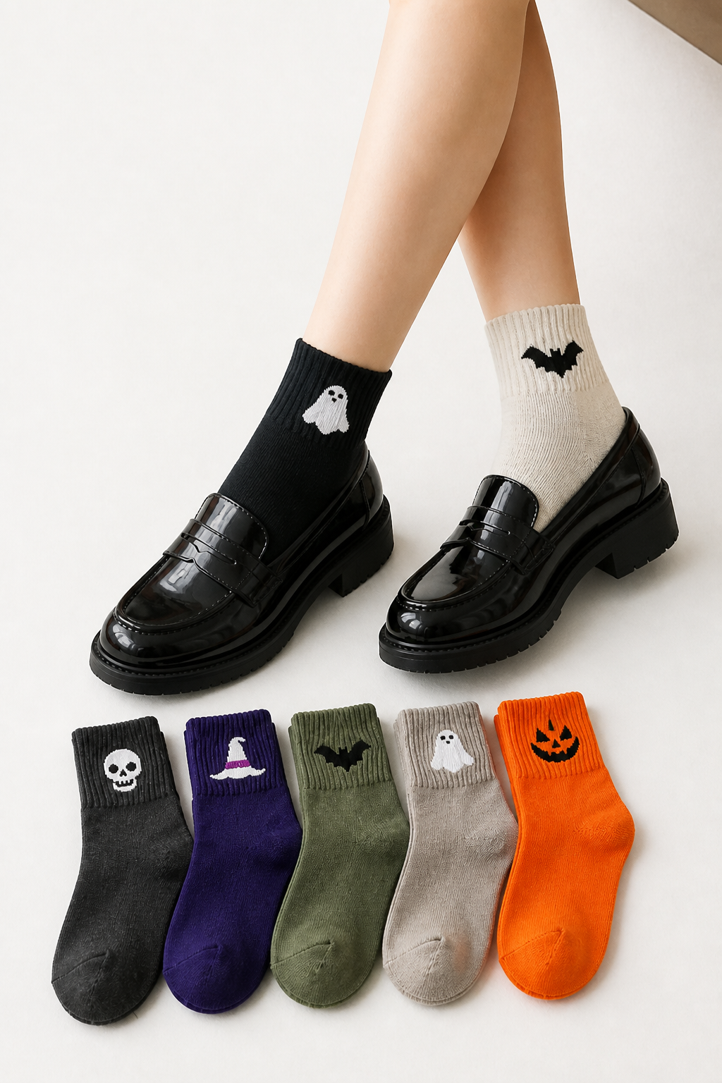 Cuffette – Haftowane Skarpetki på Halloween z Antypoślizgową Wstawką