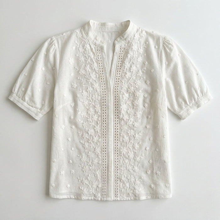 Lunelle – Kobieca Biała Blus z Broderi