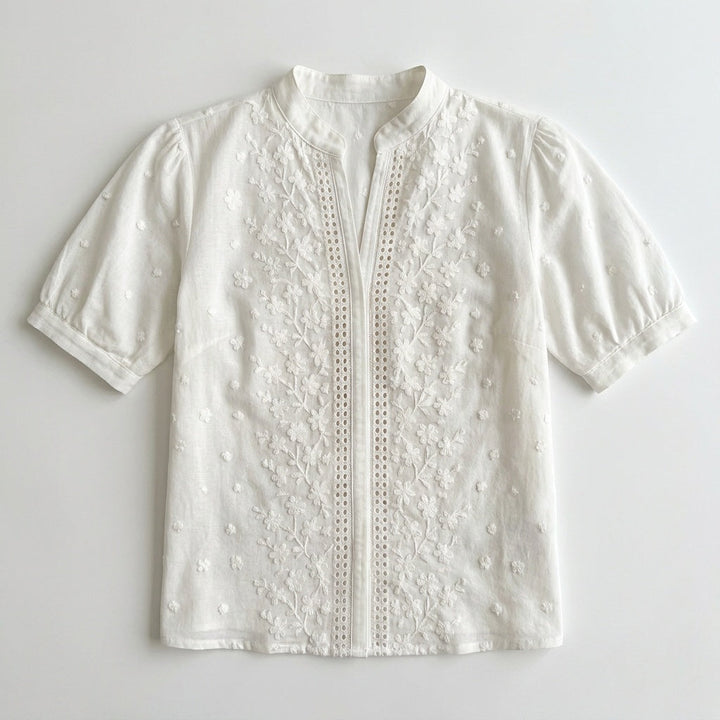 Lunelle – Kobieca Biała Blus z Broderi