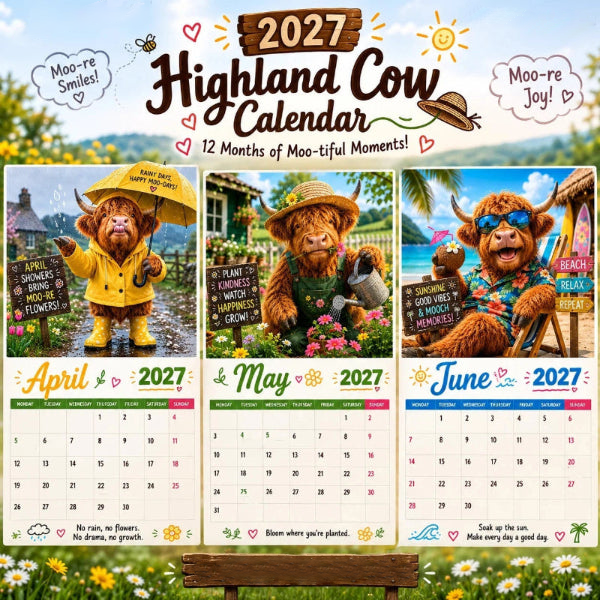 Mootsy – Kalendarz Vägg z Highland Cow på 2027 rok