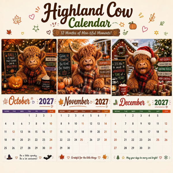 Mootsy – Kalendarz Vägg z Highland Cow på 2027 rok
