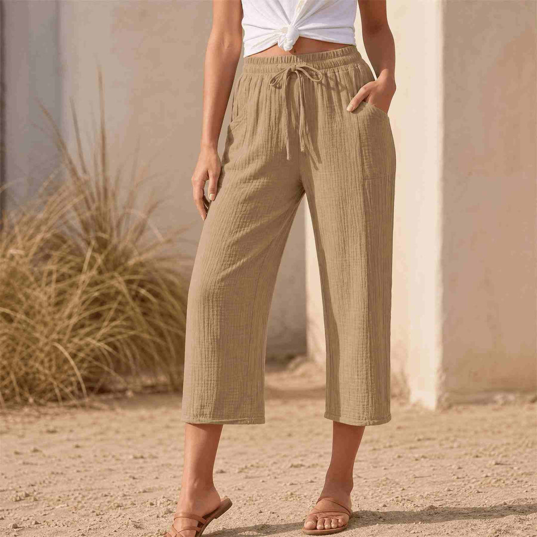 Linelle – Kobiece Byxor Cropped z Vida ben i Kieszeniami
