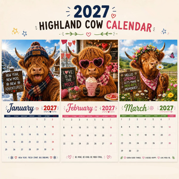Mootsy – Kalendarz Vägg z Highland Cow på 2027 rok