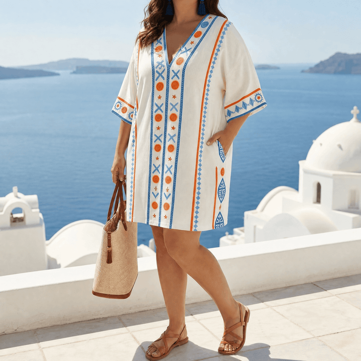 Sienna – Kobieca Mini Klänning Kaftan z Broderi