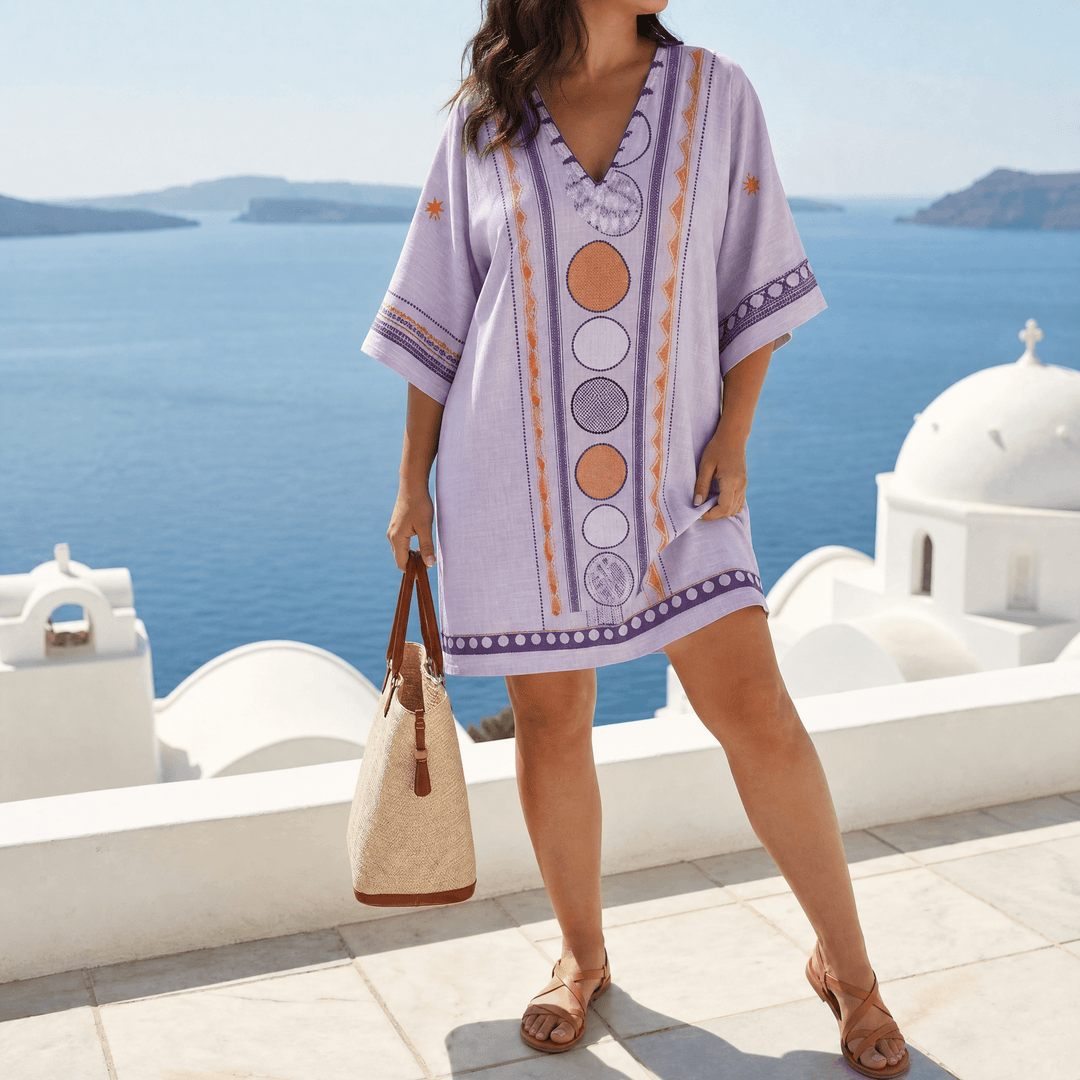 Sienna – Kobieca Mini Klänning Kaftan z Broderi