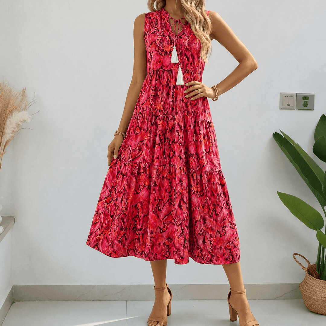 Soleia – Dam Klänning Midi w Stilu Boho z Falbanami
