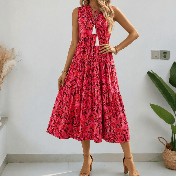 Soleia – Dam Klänning Midi w Stilu Boho z Falbanami