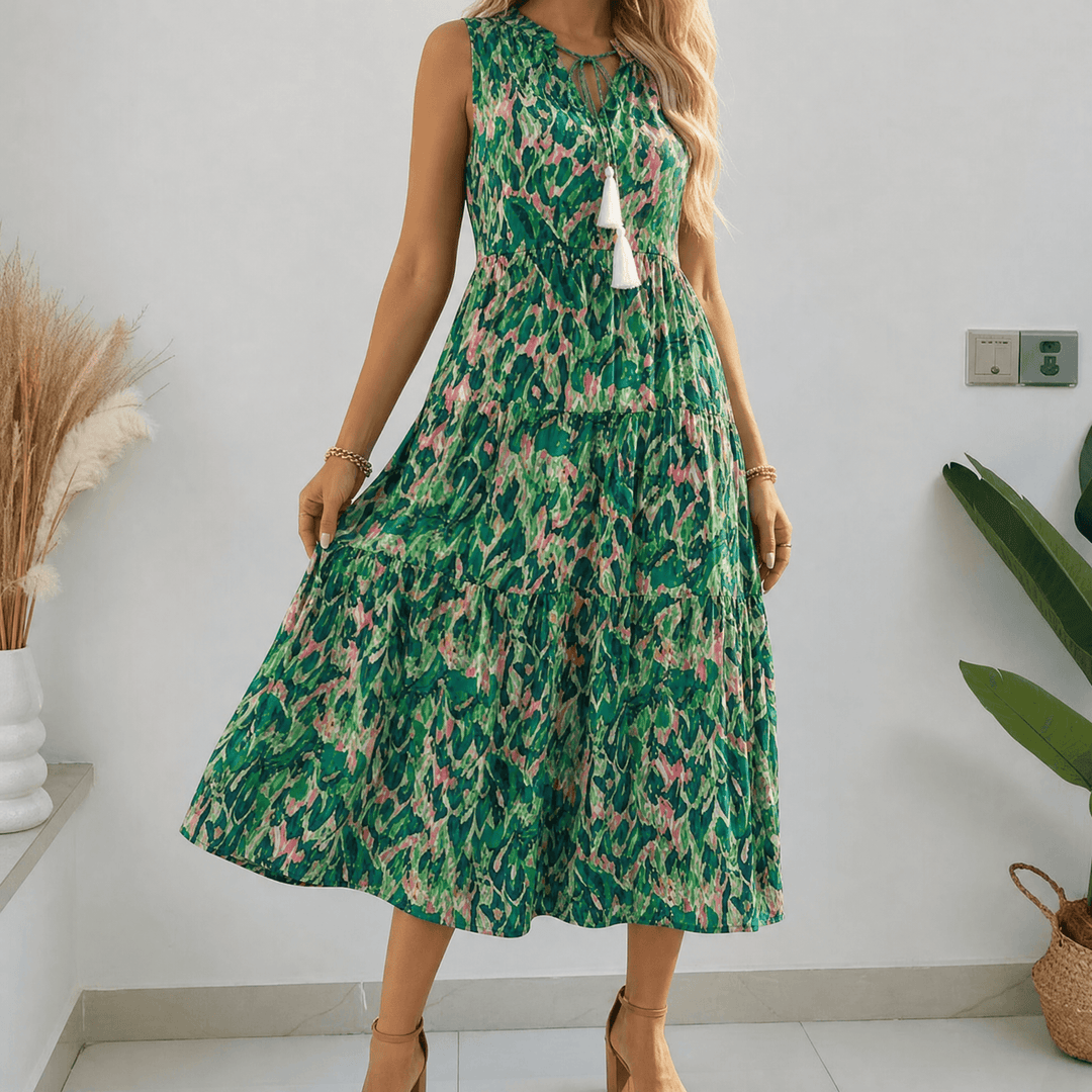 Soleia – Dam Klänning Midi w Stilu Boho z Falbanami