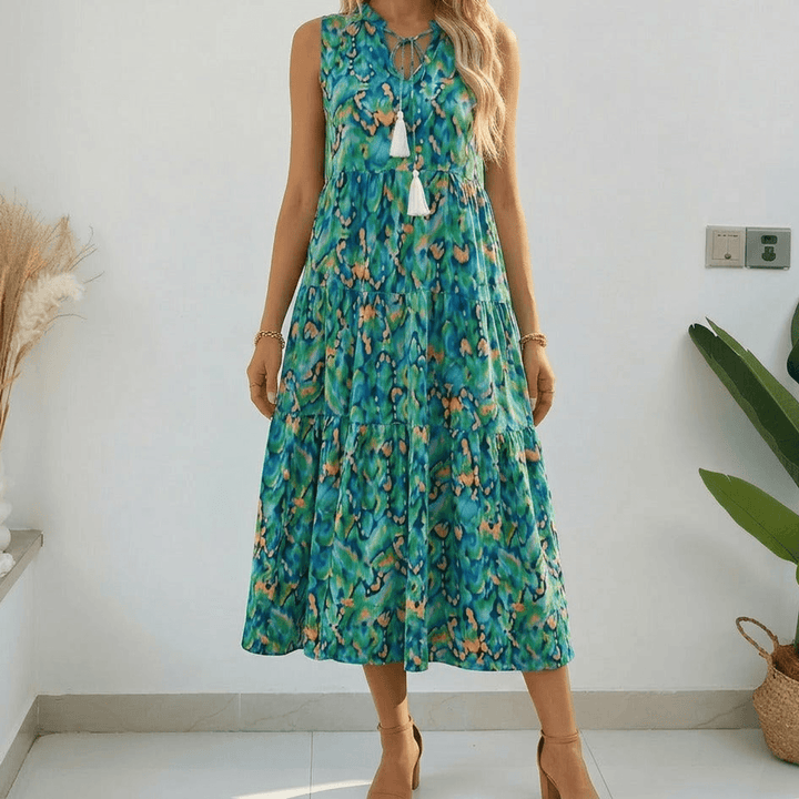 Soleia – Dam Klänning Midi w Stilu Boho z Falbanami