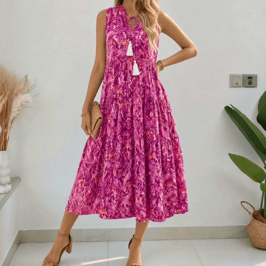 Soleia – Dam Klänning Midi w Stilu Boho z Falbanami