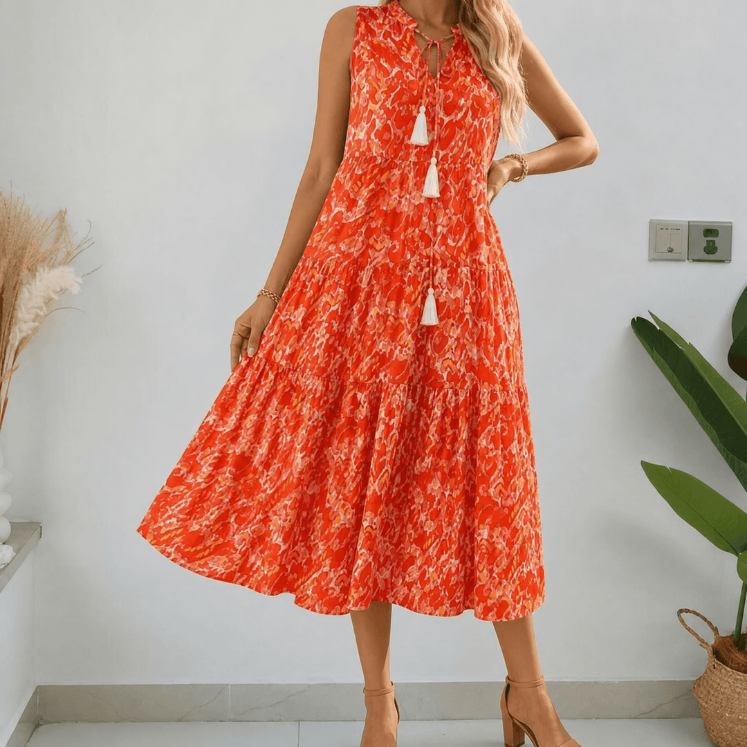 Soleia – Dam Klänning Midi w Stilu Boho z Falbanami