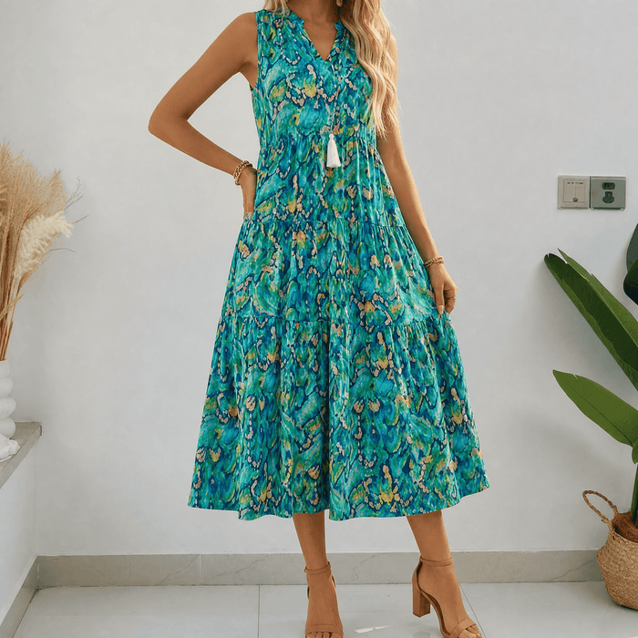 Soleia – Dam Klänning Midi w Stilu Boho z Falbanami