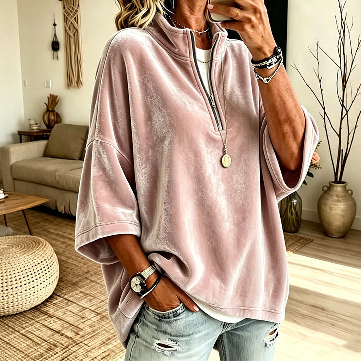 Wearbella – Pulower z połową zamka i kołnierzem typu funnel z weluru