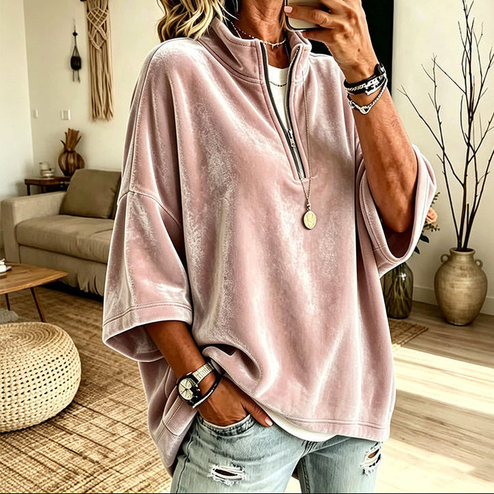 Wearbella – Pulower z połową zamka i kołnierzem typu funnel z weluru