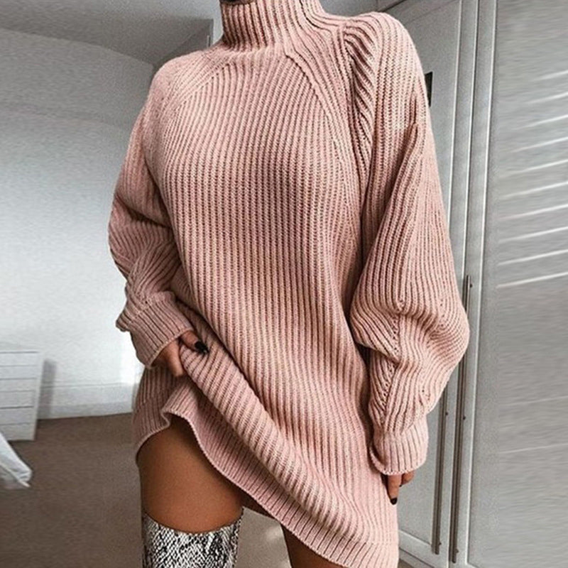 Cozyelle – Tröja Klänning z RęKaffemi Raglan i Hög Kołnierzem