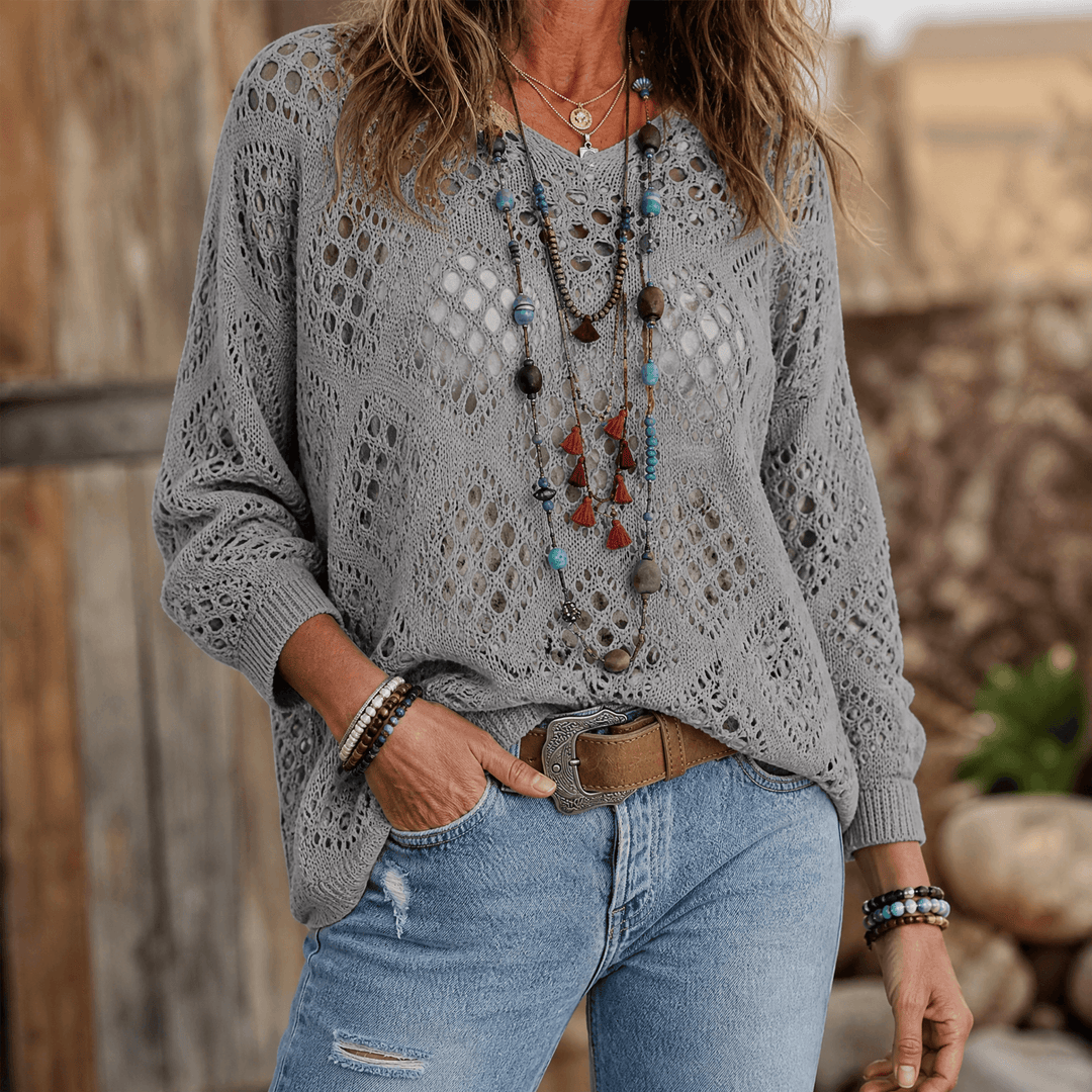 Sunfara – Dam boho blus szydełkowa z urringning i form av litery V