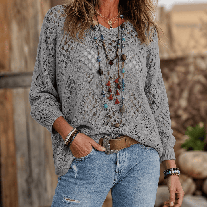 Sunfara – Dam boho blus szydełkowa z urringning i form av litery V