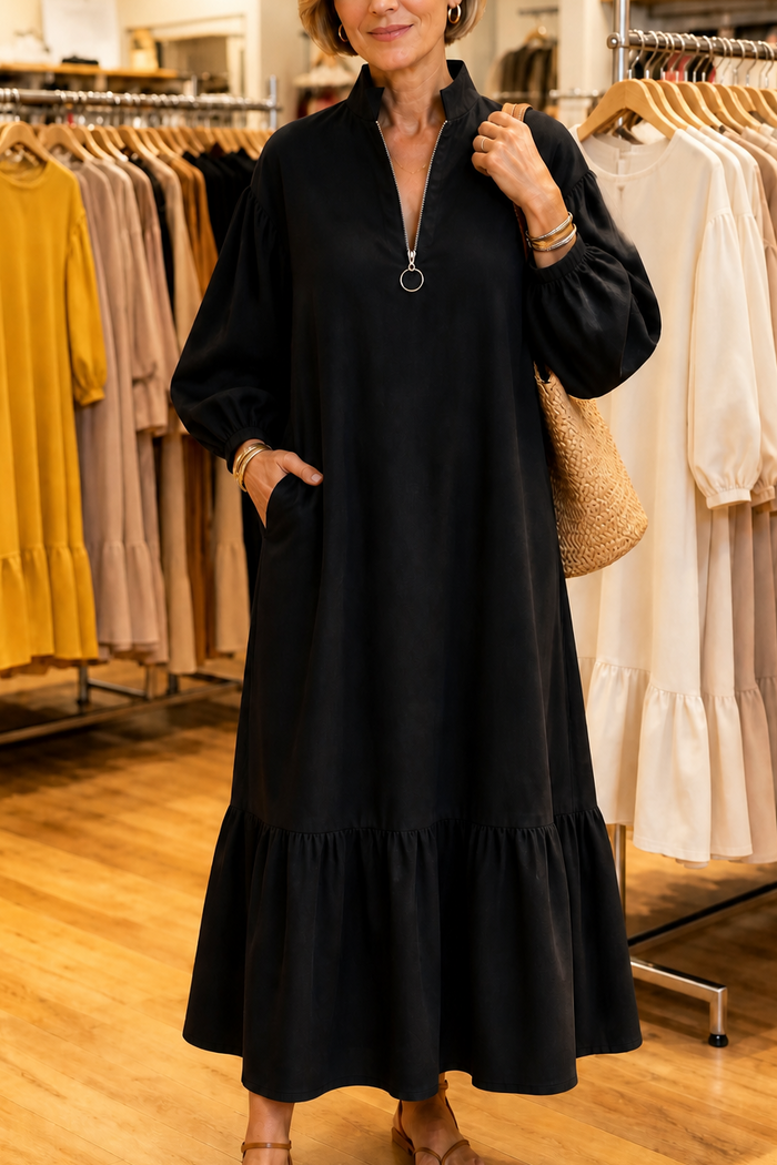Wearbella – Klänning z półzamkiem i stójką z ręKaffemi latarniowymi