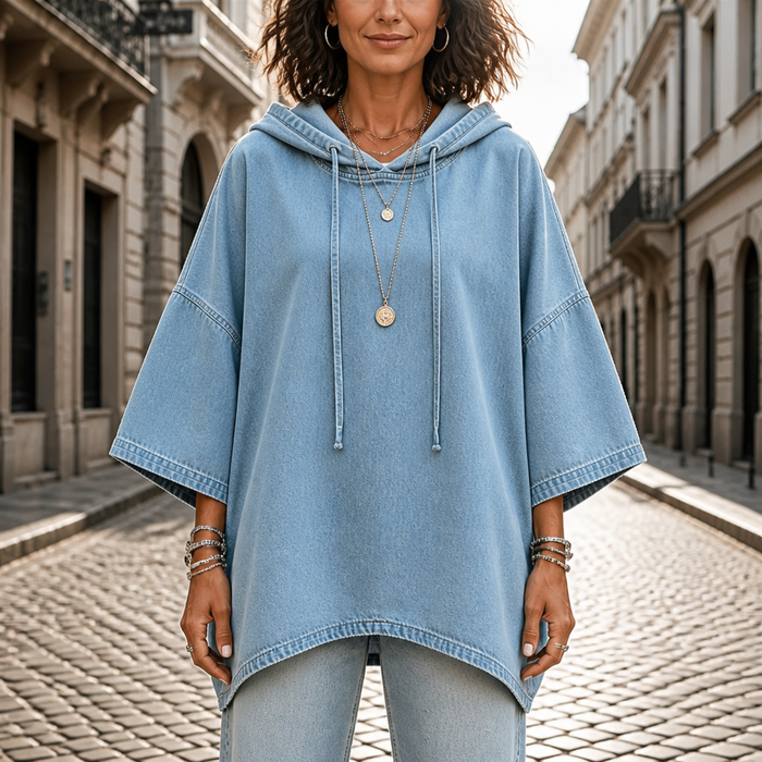 Wearlow – OverStorlekd Ponczo z Prania w Stilu Dżinsowym