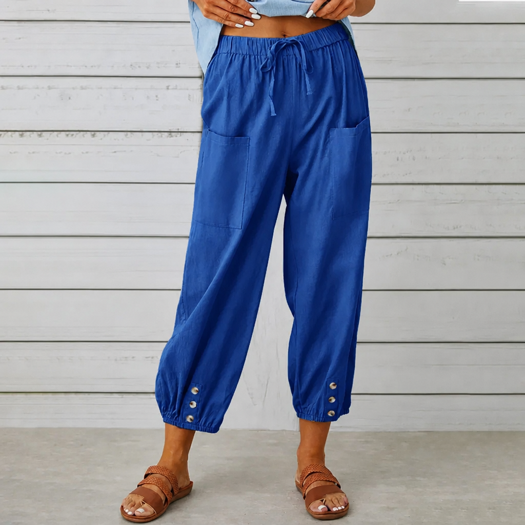 Wearbella – Byxor lniane z vida ben i ściągaczem