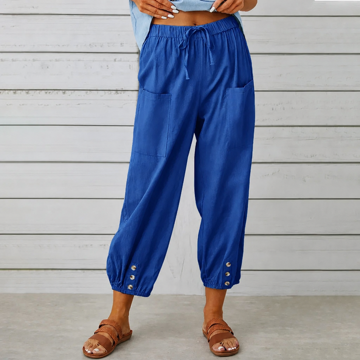 Wearbella – Byxor lniane z vida ben i ściągaczem