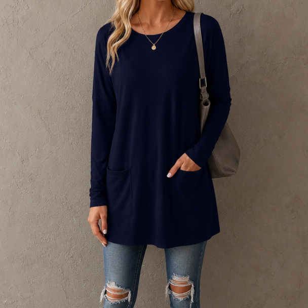 Wearbella – Lös Tunika med lång ärm i Okrągłym Urringning