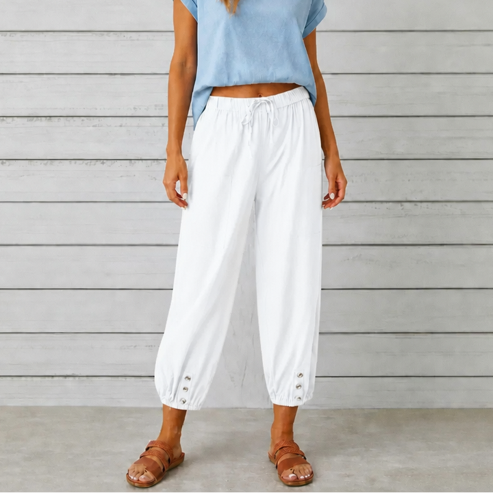 Wearbella – Byxor lniane z vida ben i ściągaczem