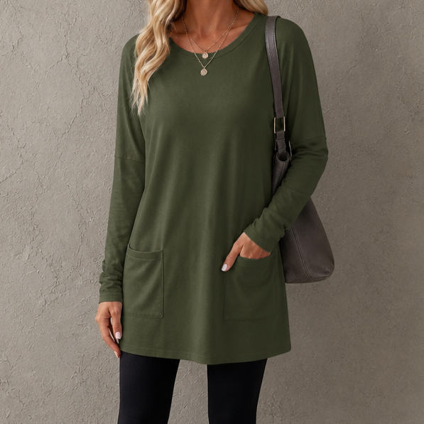 Wearbella – Lös Tunika med lång ärm i Okrągłym Urringning