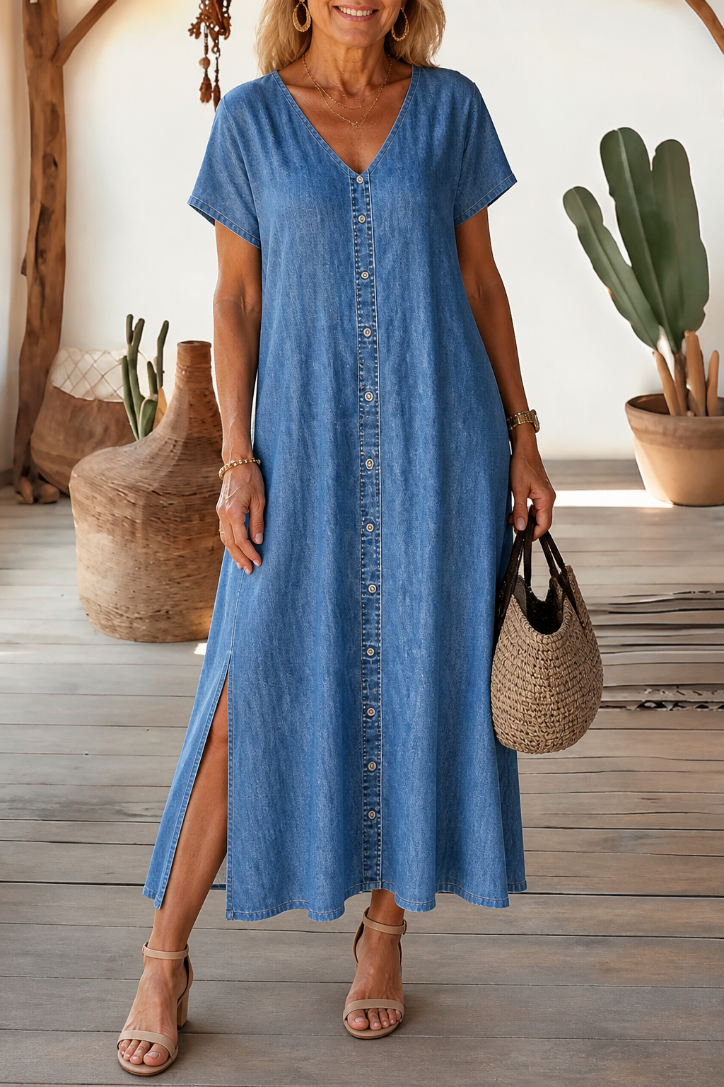 Wearbella – OverStorlek Klänning Koszulowa w Stilu Denim