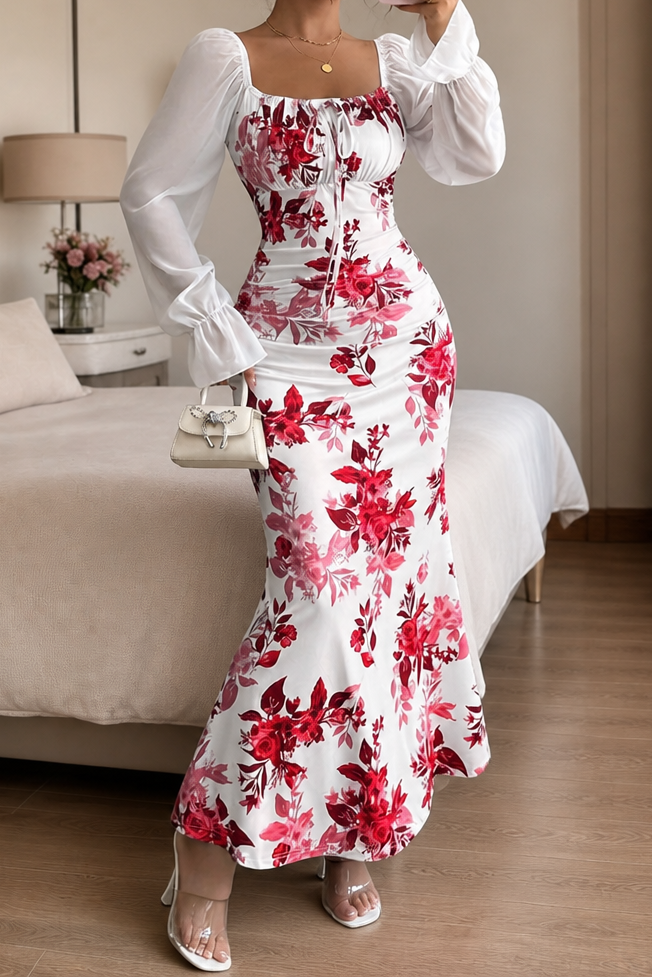 Wearbella – Blommig Klänning Maxi z Wiązaniem på Przodzie