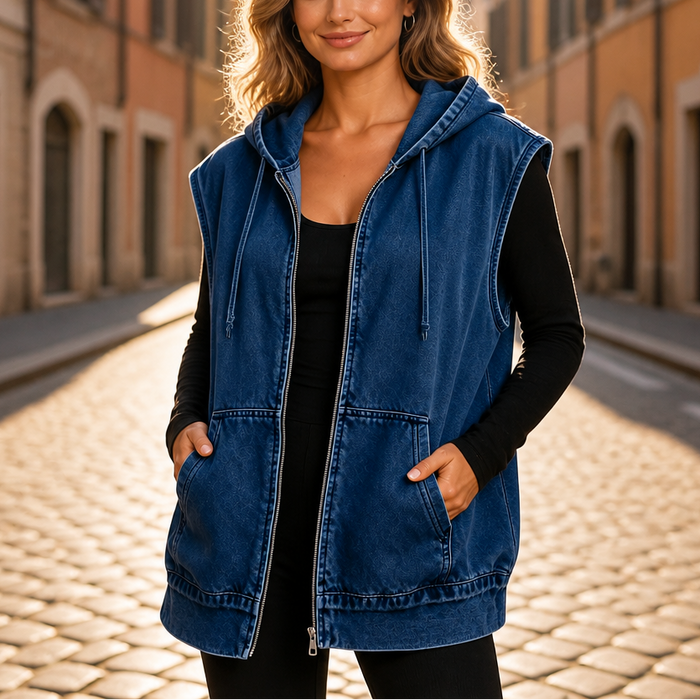 Wearbella – OverStorlekd Kamizelka z Kapturem w Stilu Dżinsowym