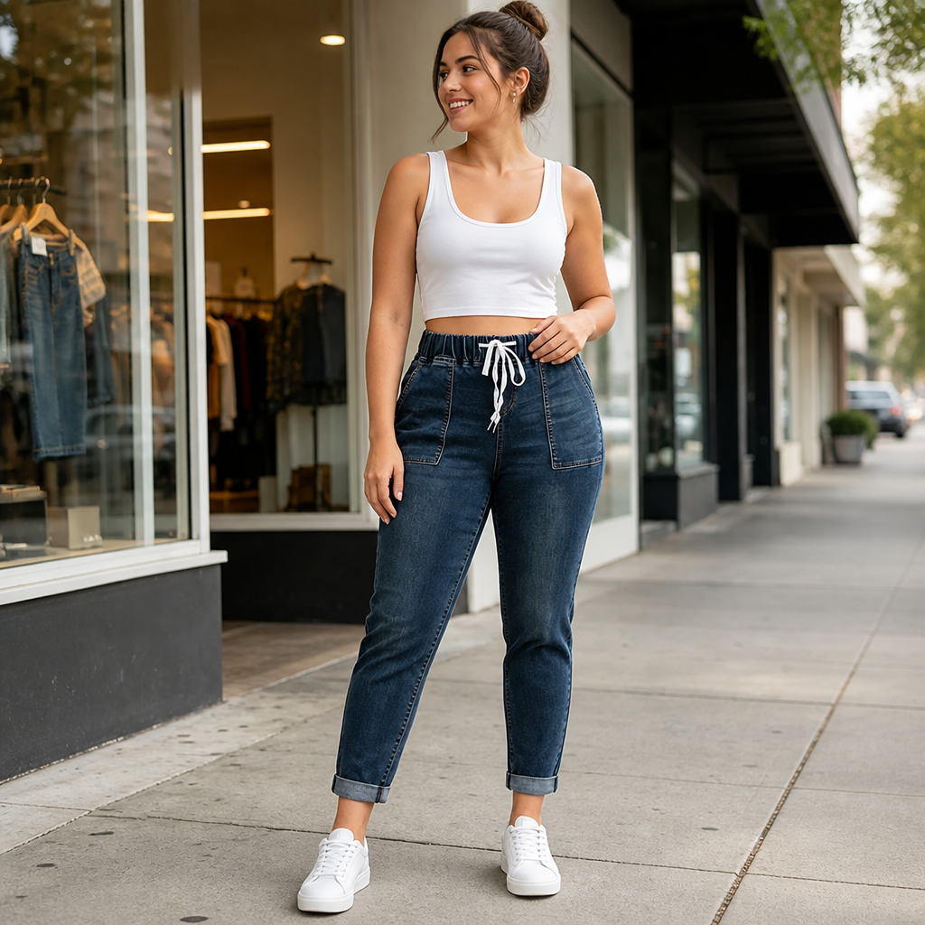 Wearbella – Jeans z elastycznym paskiem i snöre ściągającym