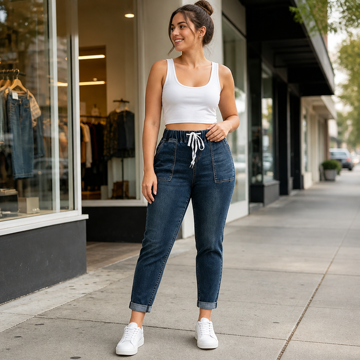 Wearbella – Jeans z elastycznym paskiem i snöre ściągającym