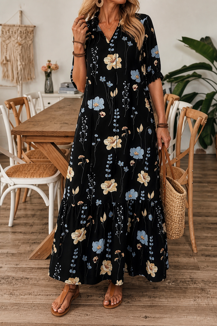 Wearbella – Klänning maxi z kwiatowym wzorem i kołnierzem
