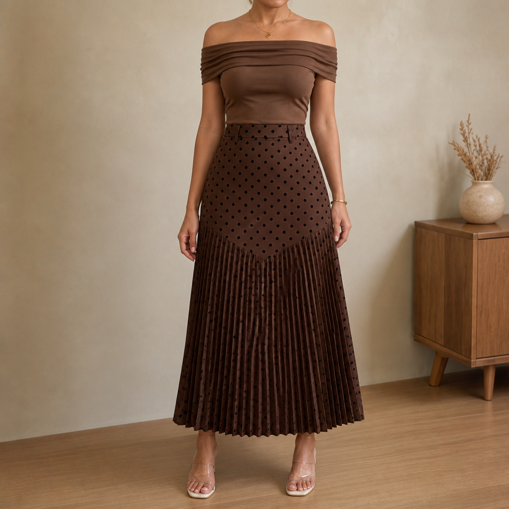 Wearbella – Kjol midi w kropki z plisami i form av litery A