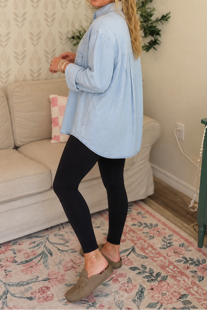 Wearbella – Przesadnie Stor, Mjuk Skjorta z Dżinsu Chambray