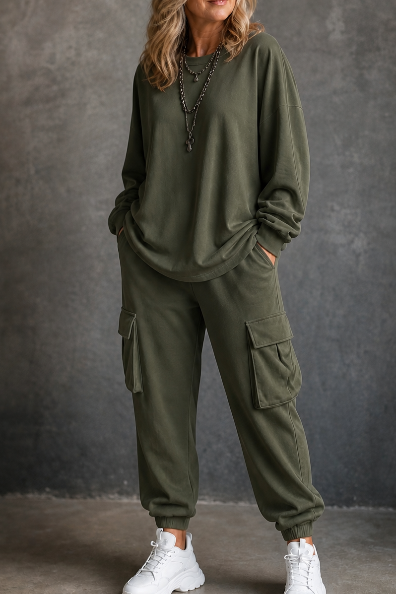 Dayworn – Set bluzki z okrągłym urringning i byxor cargo