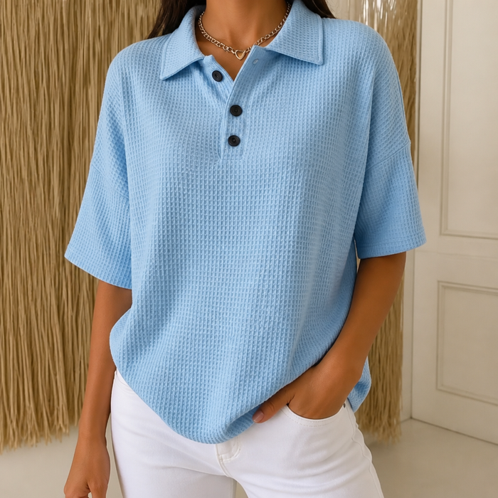Waffield – Blus polo z dzianiny waffle z otwartym kołnierzem